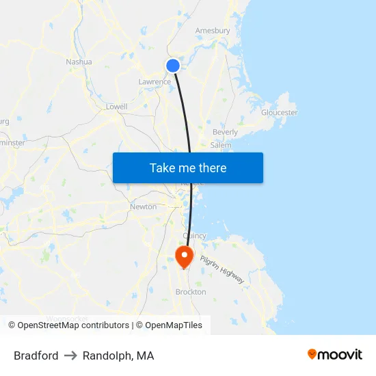 Bradford to Randolph, MA map