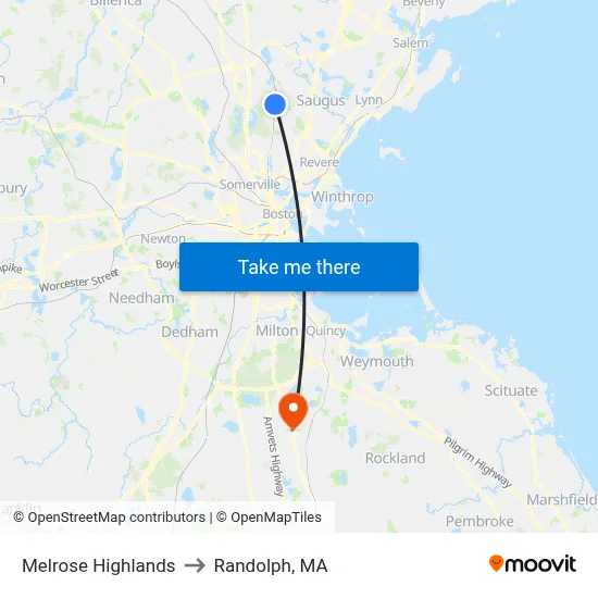 Melrose Highlands to Randolph, MA map