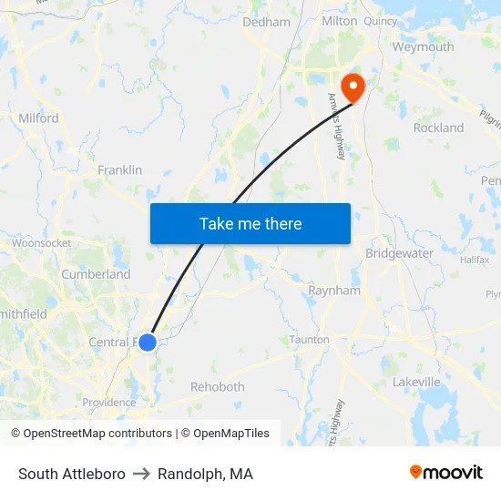 South Attleboro to Randolph, MA map