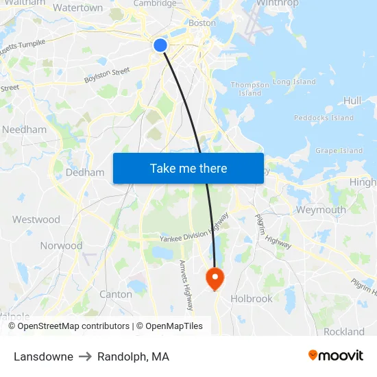 Lansdowne to Randolph, MA map