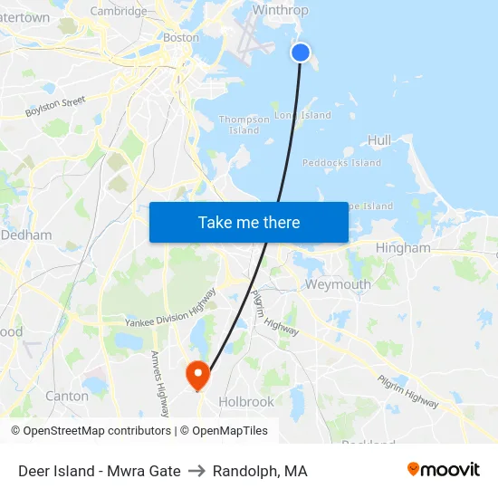 Deer Island - Mwra Gate to Randolph, MA map
