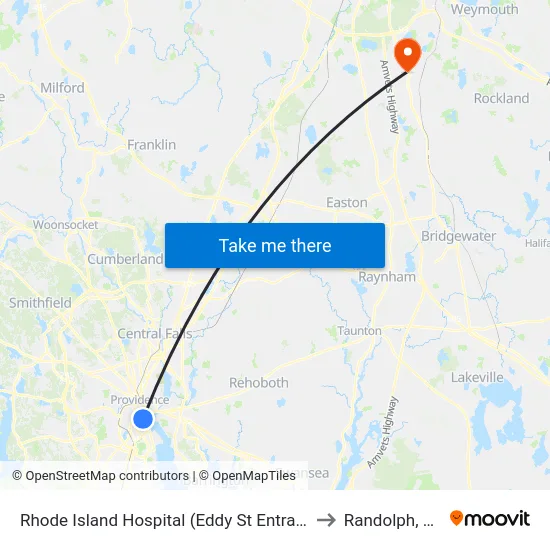 Rhode Island Hospital (Eddy St Entrance) to Randolph, MA map