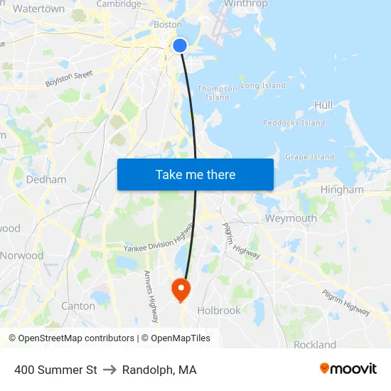 400 Summer St to Randolph, MA map