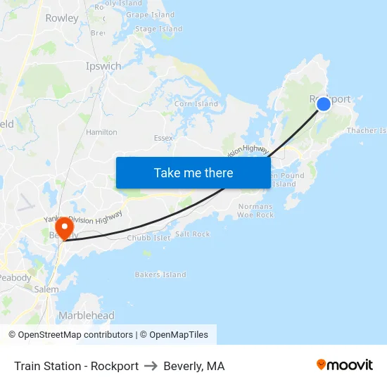 Train Station - Rockport to Beverly, MA map