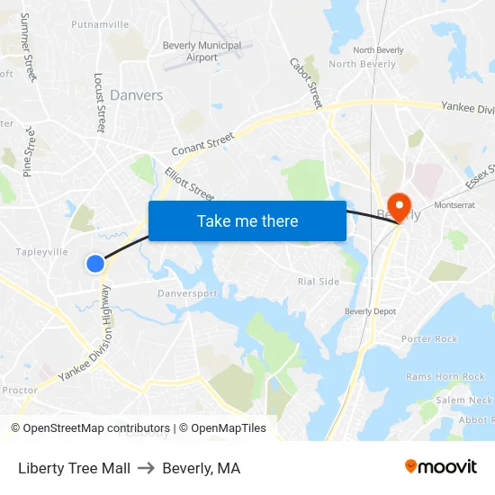 Liberty Tree Mall to Beverly, MA map