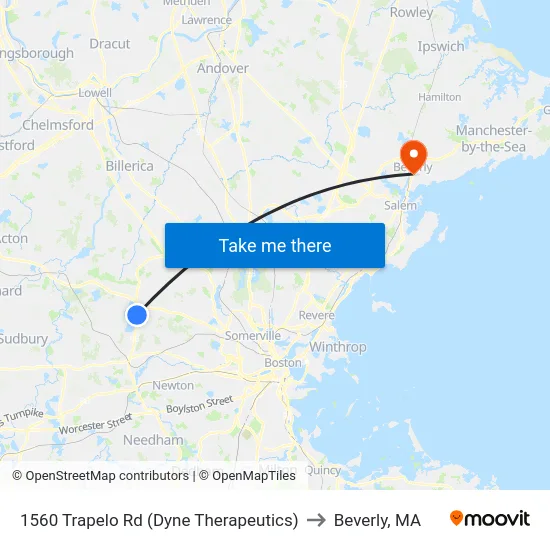 1560 Trapelo Rd  (Dyne Therapeutics) to Beverly, MA map