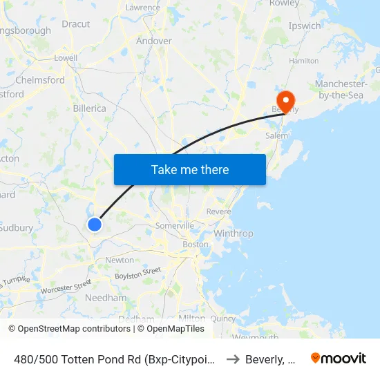 480/500 Totten Pond Rd  (Bxp-Citypoint) to Beverly, MA map