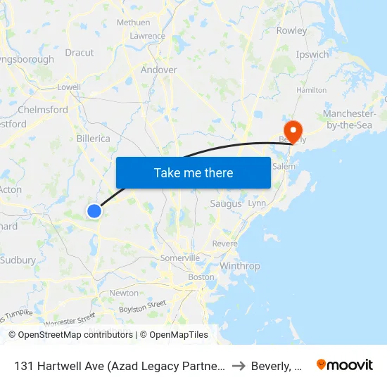 131 Hartwell Ave  (Azad Legacy Partners) to Beverly, MA map