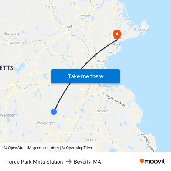 Forge Park Mbta Station to Beverly, MA map