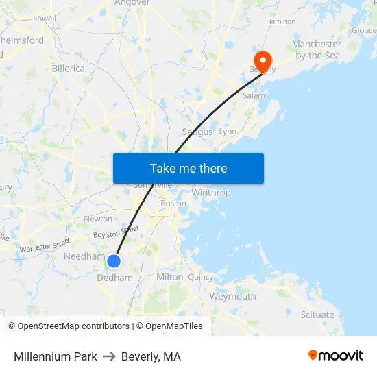 Millennium Park to Beverly, MA map