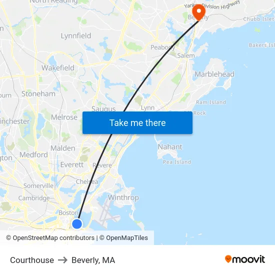 Courthouse to Beverly, MA map