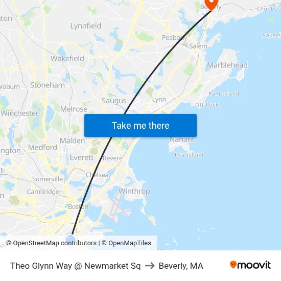 Theo Glynn Way @ Newmarket Sq to Beverly, MA map