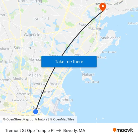 Tremont St Opp Temple Pl to Beverly, MA map
