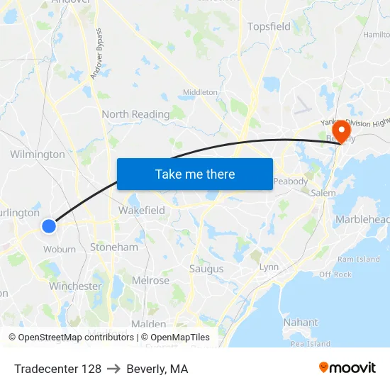 Tradecenter 128 to Beverly, MA map