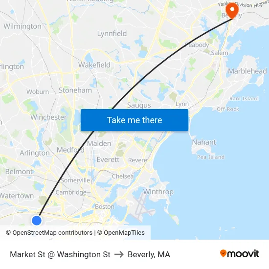 Market St @ Washington St to Beverly, MA map