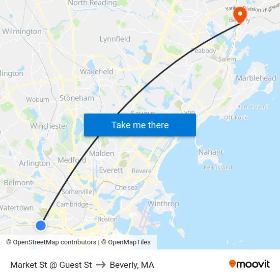 Market St @ Guest St to Beverly, MA map