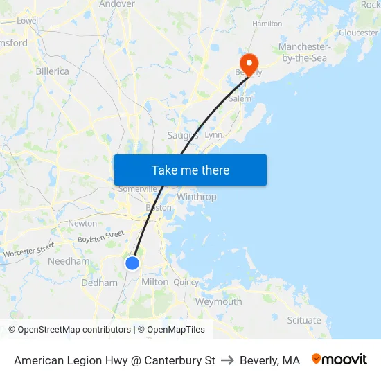 American Legion Hwy @ Canterbury St to Beverly, MA map