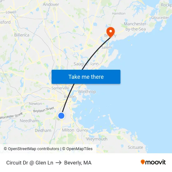 Circuit Dr @ Glen Ln to Beverly, MA map