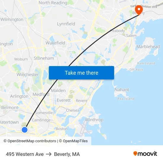 495 Western Ave to Beverly, MA map