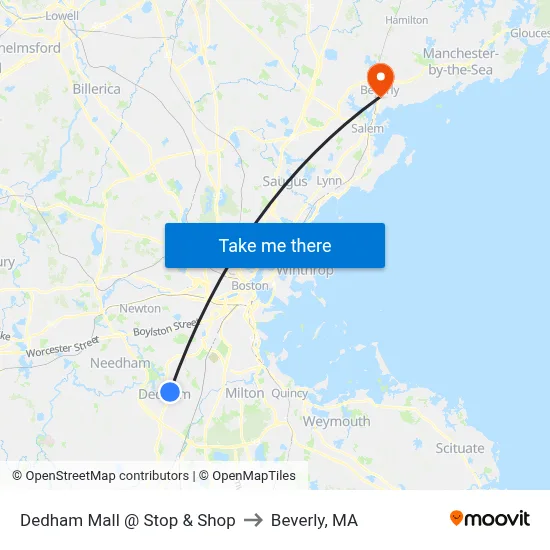 Dedham Mall @ Stop & Shop to Beverly, MA map