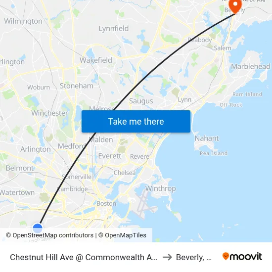 Chestnut Hill Ave @ Commonwealth Ave to Beverly, MA map