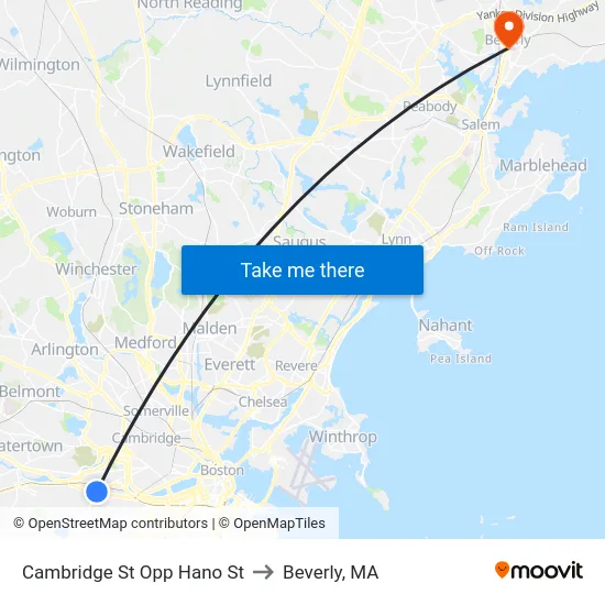 Cambridge St Opp Hano St to Beverly, MA map