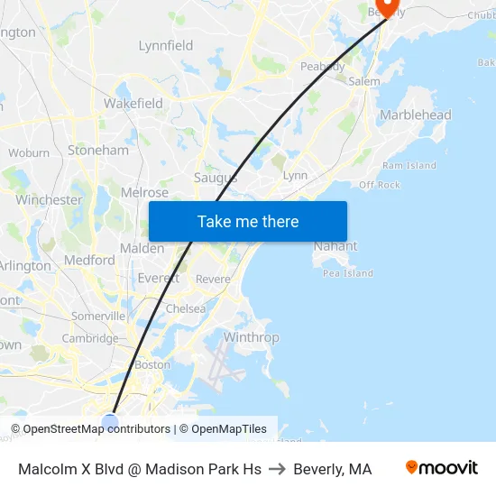 Malcolm X Blvd @ Madison Park Hs to Beverly, MA map