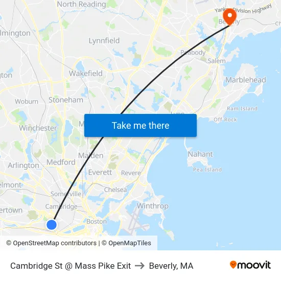 Cambridge St @ Mass Pike Exit to Beverly, MA map