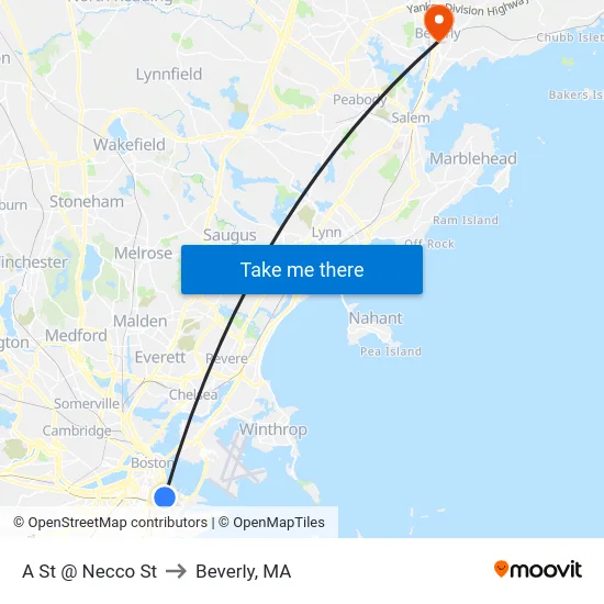A St @ Necco St to Beverly, MA map