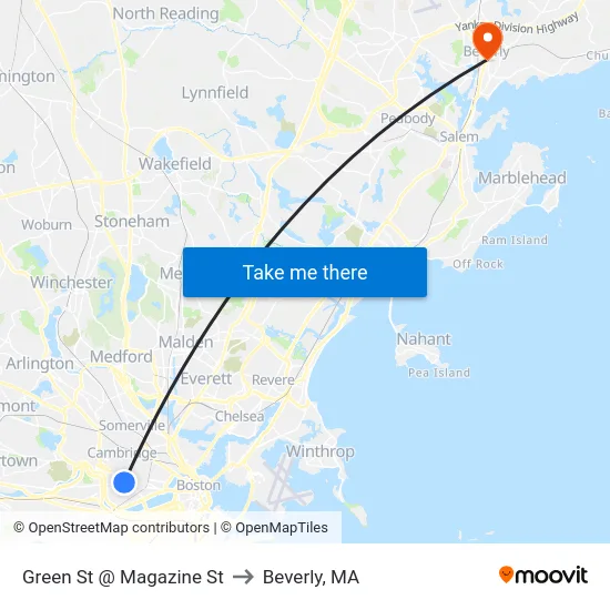 Green St @ Magazine St to Beverly, MA map