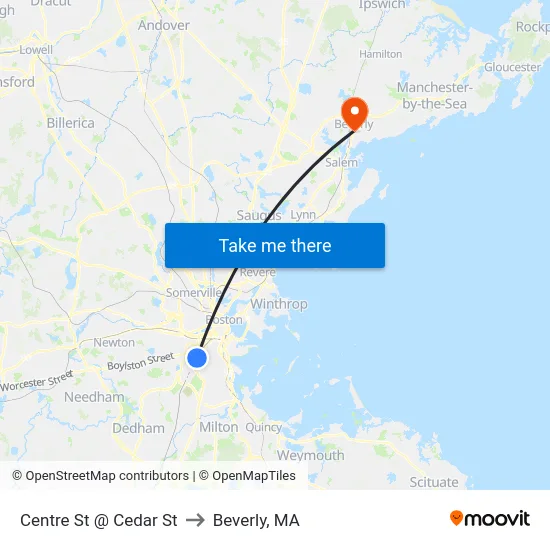 Centre St @ Cedar St to Beverly, MA map
