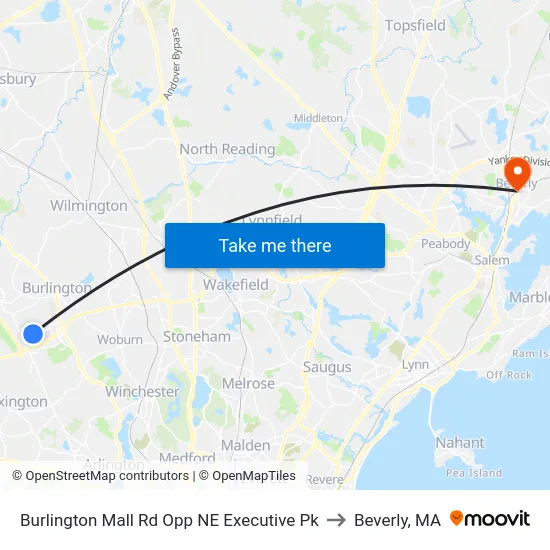 Burlington Mall Rd Opp NE Executive Pk to Beverly, MA map