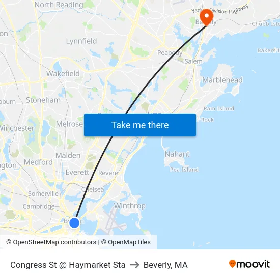 Congress St @ Haymarket Sta to Beverly, MA map