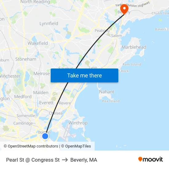 Pearl St @ Congress St to Beverly, MA map