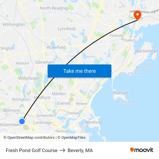 Fresh Pond Golf Course to Beverly, MA map
