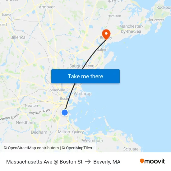 Massachusetts Ave @ Boston St to Beverly, MA map