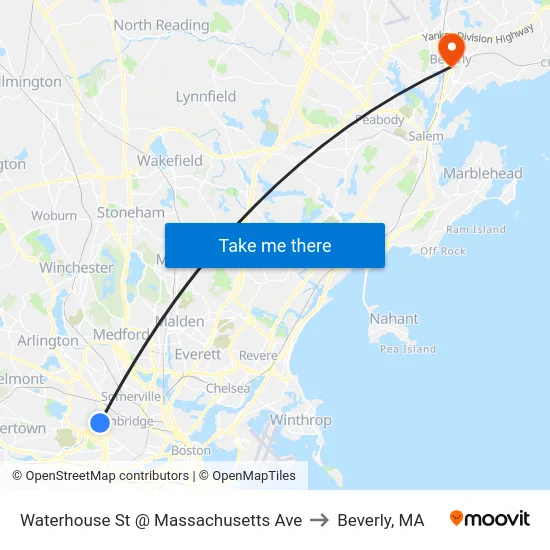 Waterhouse St @ Massachusetts Ave to Beverly, MA map