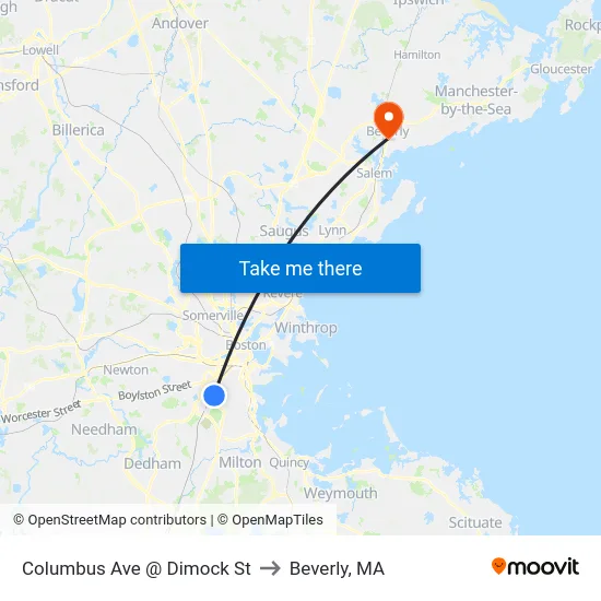 Columbus Ave @ Dimock St to Beverly, MA map