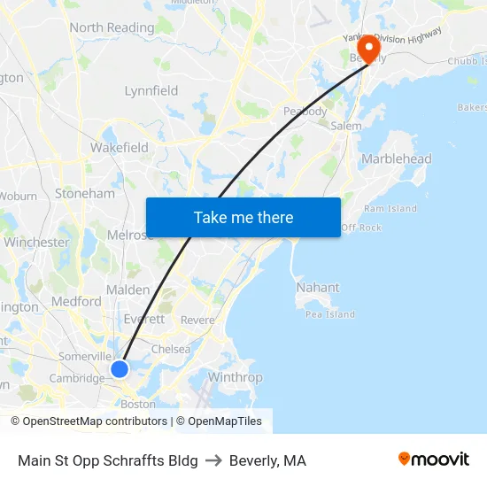 Main St Opp Schraffts Bldg to Beverly, MA map