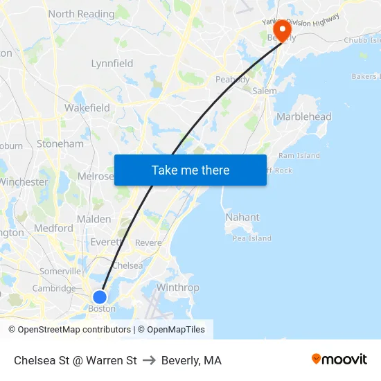 Chelsea St @ Warren St to Beverly, MA map