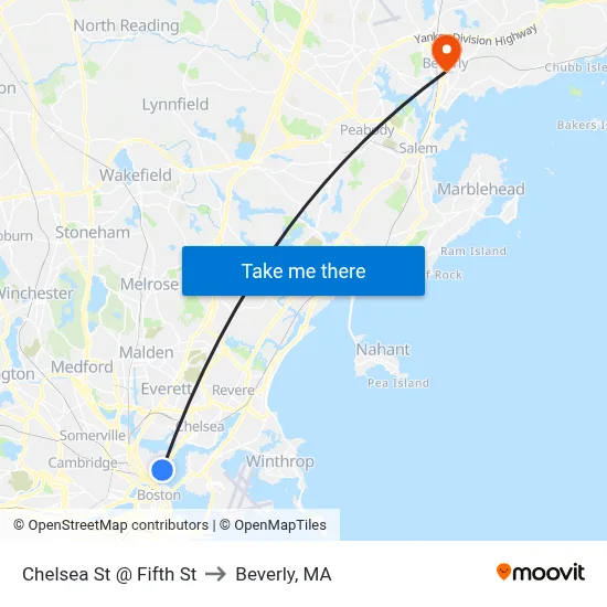 Chelsea St @ Fifth St to Beverly, MA map
