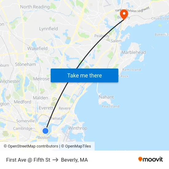 First Ave @ Fifth St to Beverly, MA map