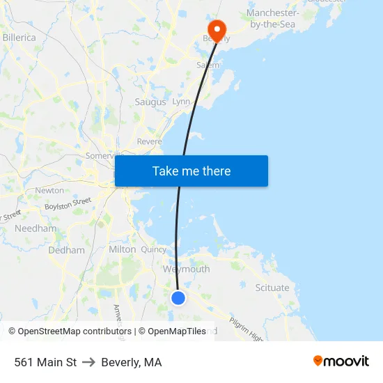 561 Main St to Beverly, MA map