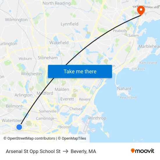 Arsenal St Opp School St to Beverly, MA map