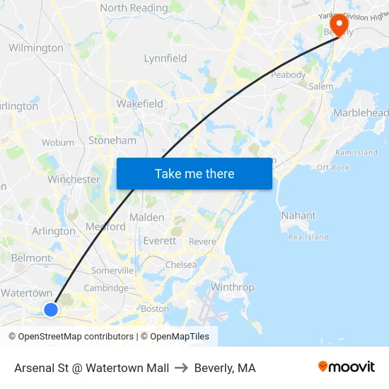 Arsenal St @ Watertown Mall to Beverly, MA map