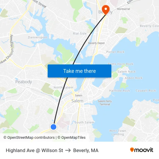 Highland Ave @ Willson St to Beverly, MA map