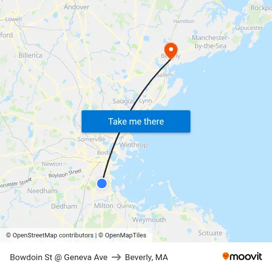 Bowdoin St @ Geneva Ave to Beverly, MA map