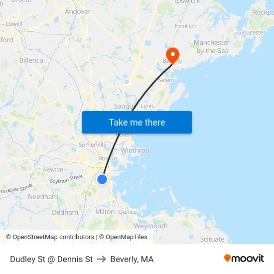 Dudley St @ Dennis St to Beverly, MA map