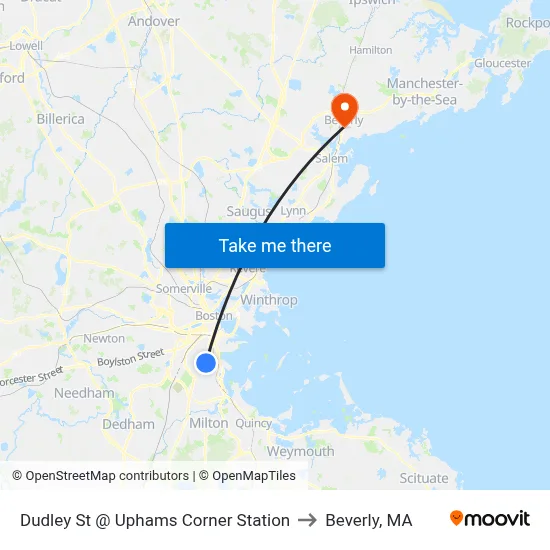 Dudley St @ Uphams Corner Station to Beverly, MA map