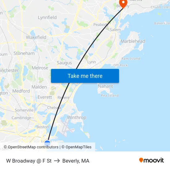 W Broadway @ F St to Beverly, MA map